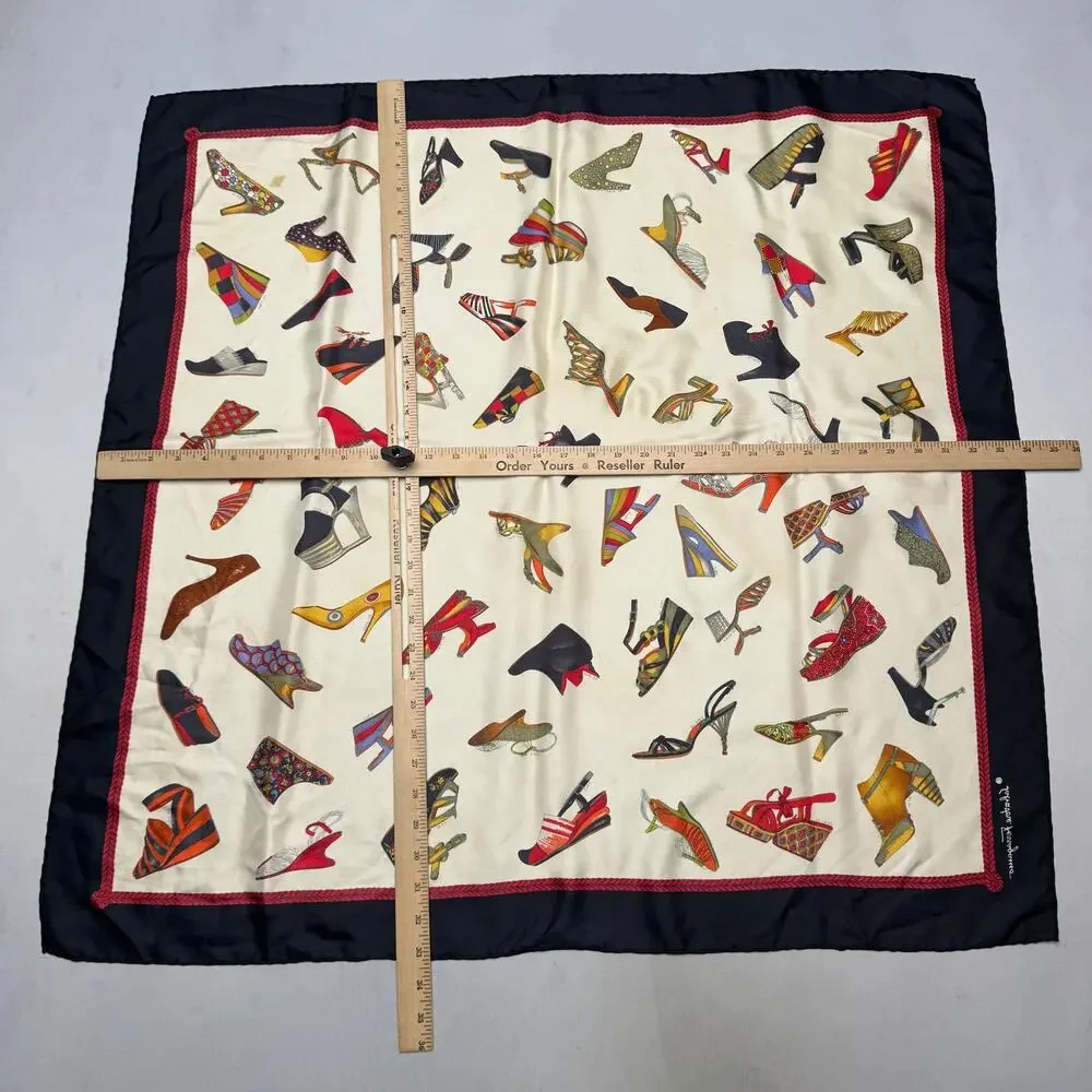 Salvatore Ferragamo Silk History of Shoes Heels Printed Scarf Italy Logo Luxury